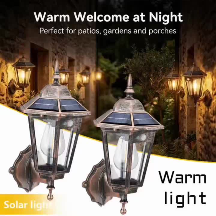 Solar Wall Light with Wall Mount Dusk to Dawn Sensor, Automatic On/Off, Outdoor Awning Garage Porch, Solar Light | Vintage Style | Suitable for Garden, Courtyard, Path, Walkway Decoration, Unique Gardening Gift for Easter, Valentine's Day