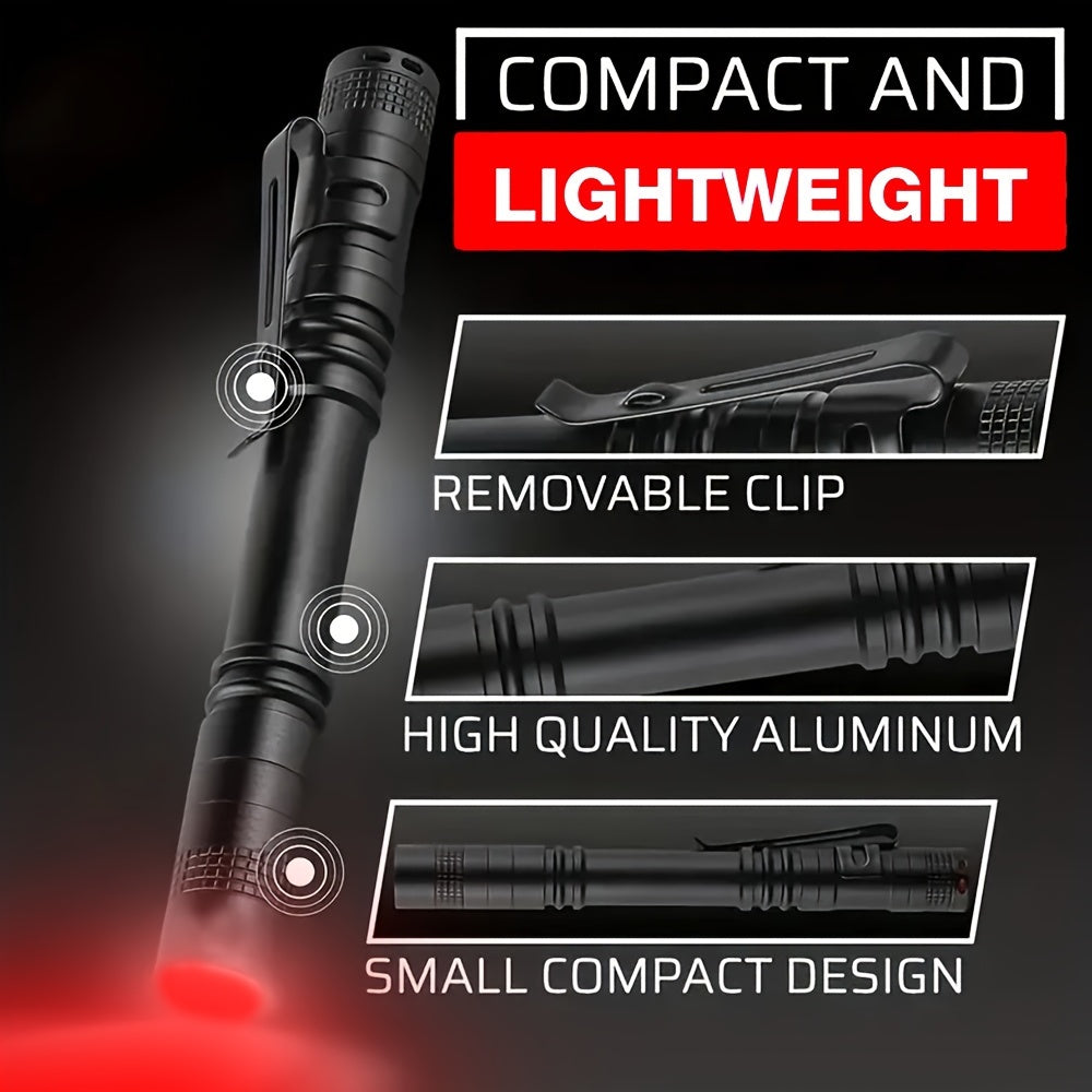 One or Two Portable Red Light Flashlights, Ideal for Camping, Hiking, Bugging, Stargazing & Aviation, Outdoor Activities & Protection - Pocket-Sized Flashlight with One Mode (Batteries Not Included), Batteries Not Included