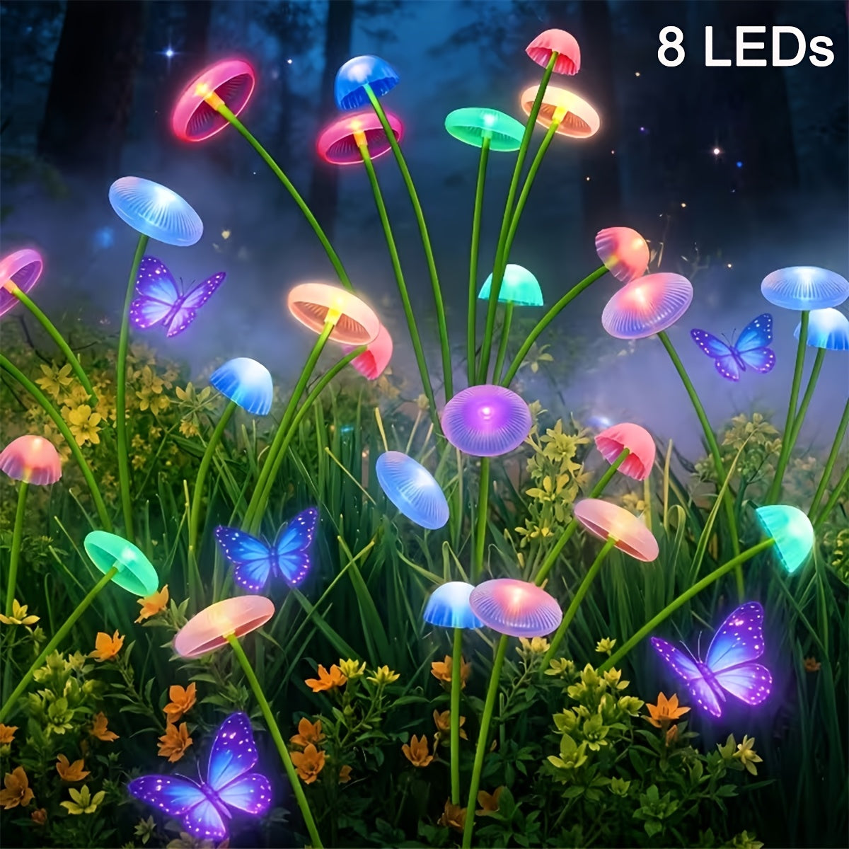 Solar Jellyfish Mushroom Light, 6/8/10 LEDs, 2 Flicker Modes, Courtyard Lawn Light Decoration | Outdoor Solar Garden Light, Perfect for Courtyard, Street, Party Tree Decoration, 11 Festival Decorations