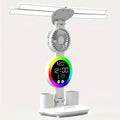 Smart Desk Lamp with 4 Light Poles, Built-in Fan Pen Holder Time Display, USB Powered Touch Control, 4-Head Adjustable Lighting, Time & Temperature Display Color Changing, Eye Protection Design, Ideal for Home Office Dorm Study, Perfect Gift
