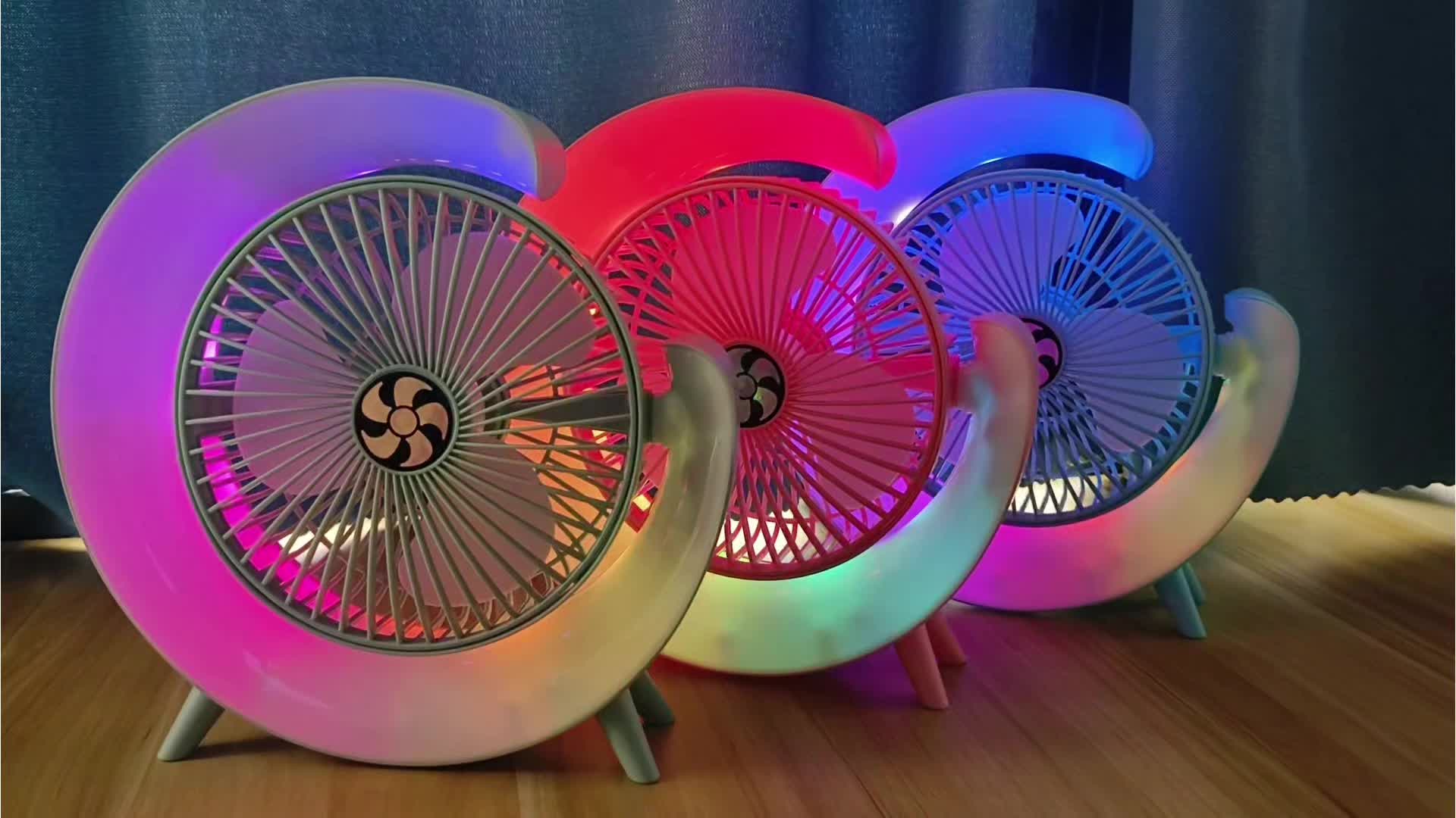 Colorful RGB Desktop Mini Fan, 3 Speed Levels, 1800mAh Long Lasting Rechargeable Battery, 9 Ambient Light Modes, Quiet Low Noise Design, Compact & Portable, Durable PP Material