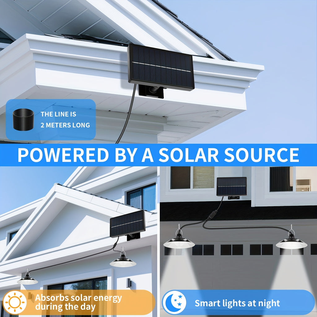 Dual-Head Hanging Light, Solar Powered, Indoor/Outdoor Universal - Classic Barn Style with On/Off Sensor - Perfect for Patio, Garage, Kitchen and Living Room