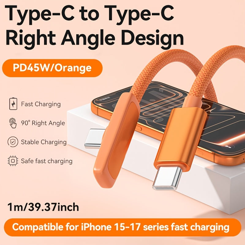 [Type C Charger Block Adapter] 45W Fast Charging Cable, Type C Charger, 90° Right Angle Type C to Type C Cable Braided, for iPhone 15-17series Only- Perfect for Halloween, Christmas, Holiday Gift