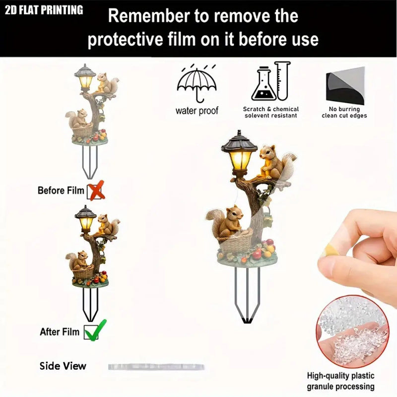 2D Flat, 1pc Bohemian Style Whimsical Squirrel & Tree Light Outdoor Garden Ground Insert Decoration - All-Weather Lawn Decor, Perfect for Courtyard, Patio, Squirrel Themed Landscape Art, with Hanging Lantern and Bird‘s Nest