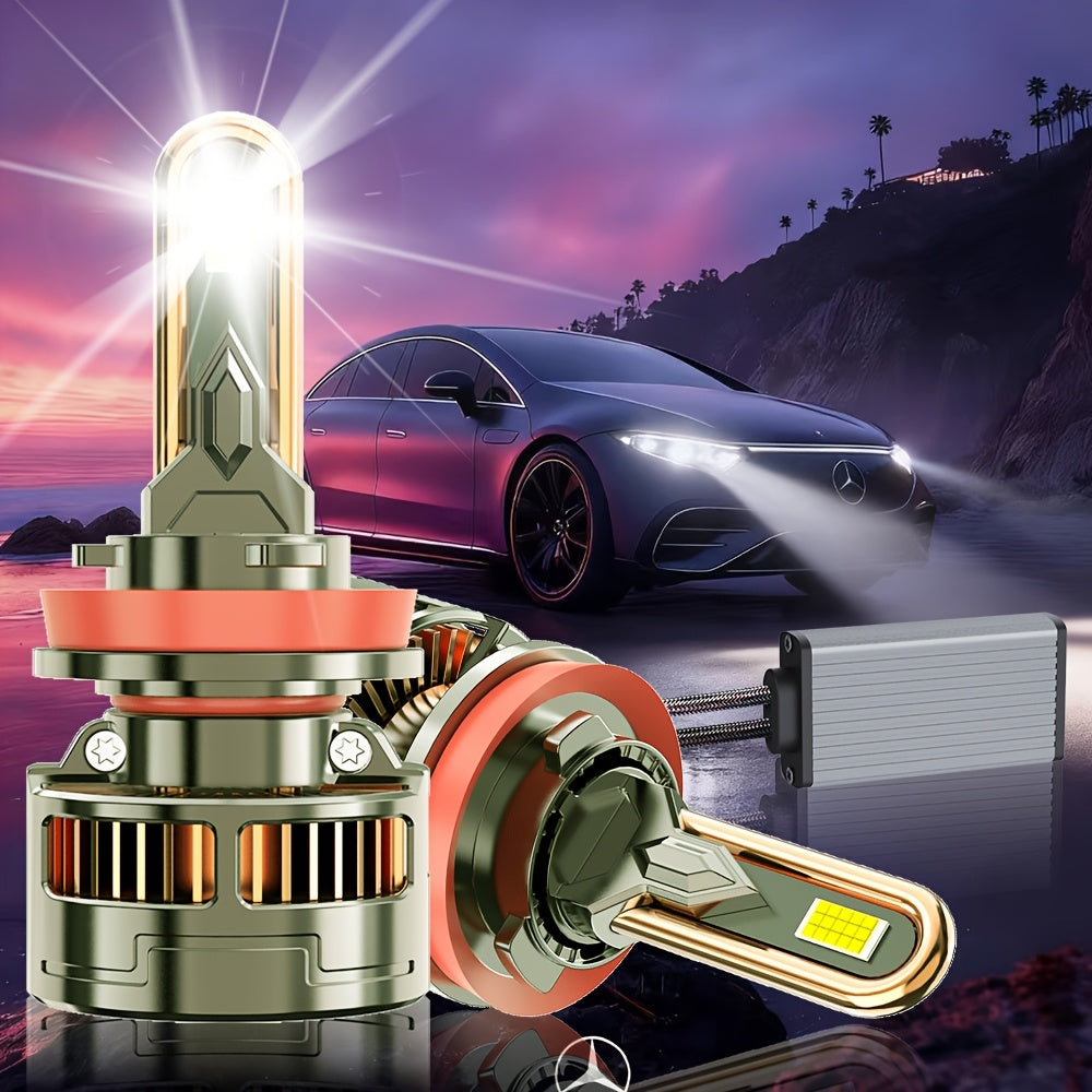 2PCS LED Headlights, Plug-and-Play, Compatible with H1, H4/9003/HB2, H7/H18, H16/H11/H9/H8, 9005/HB3, 9006/HB4, 9012/HIR2, 7500K Color Temperature, 58300LM, 350W High Power, for Low Beam and High Beam Applications. A65