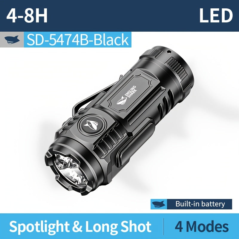 1pc Smiling Shark New Mini Portable LED Flashlight, Clip-On Work Light, Type-C Rechargeable Pocket Spotlight, Handheld Mini Lamp for Daily Commute Repair Camping Emergency Outdoor Activities