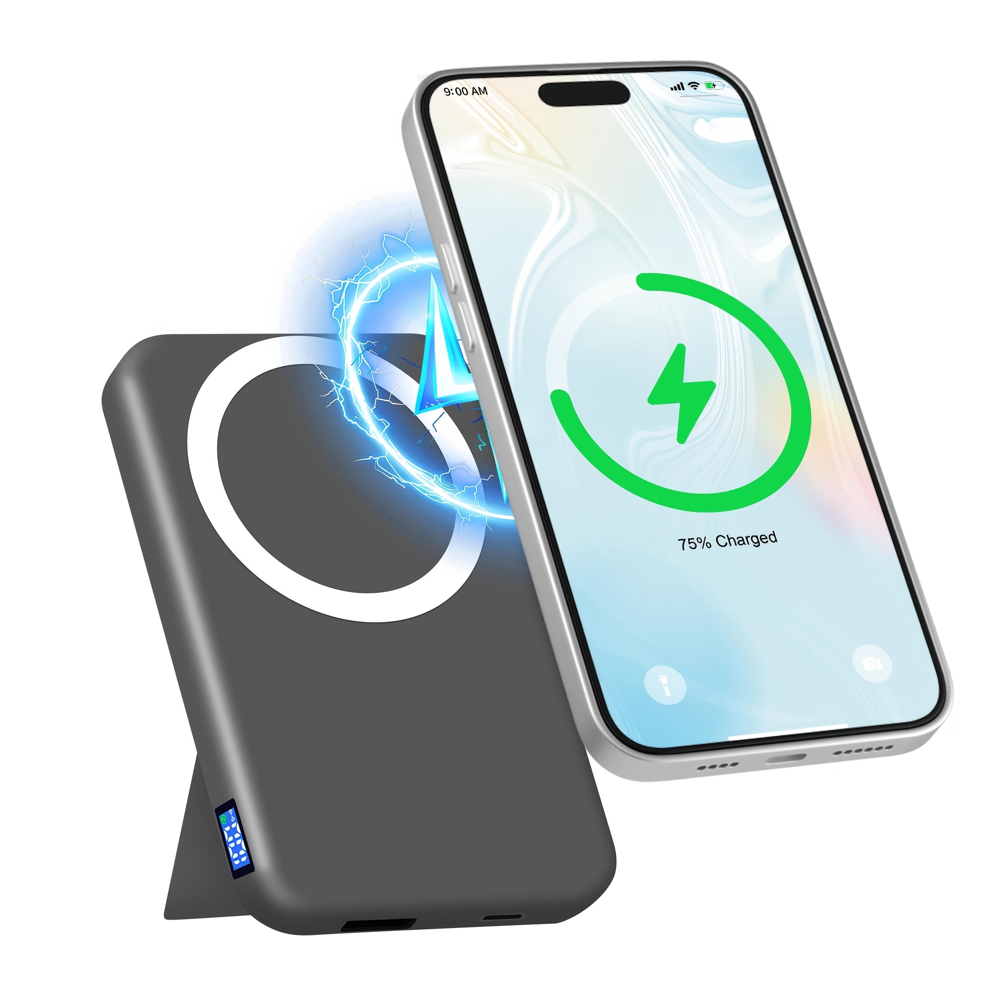 10000mAh Magnetic Stand Power Bank | Portable Ultra-Thin, 22.5W Wireless Fast Charging, USB Type-C, Universal Charger, Designed for iPhone 12-17 Series, Lithium Polymer Battery