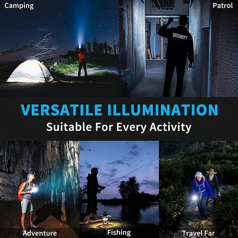 High Power IP65 LED Flashlight, Super Bright Long Range Rechargeable Tactical Handheld Light, Outdoor Camping Lantern