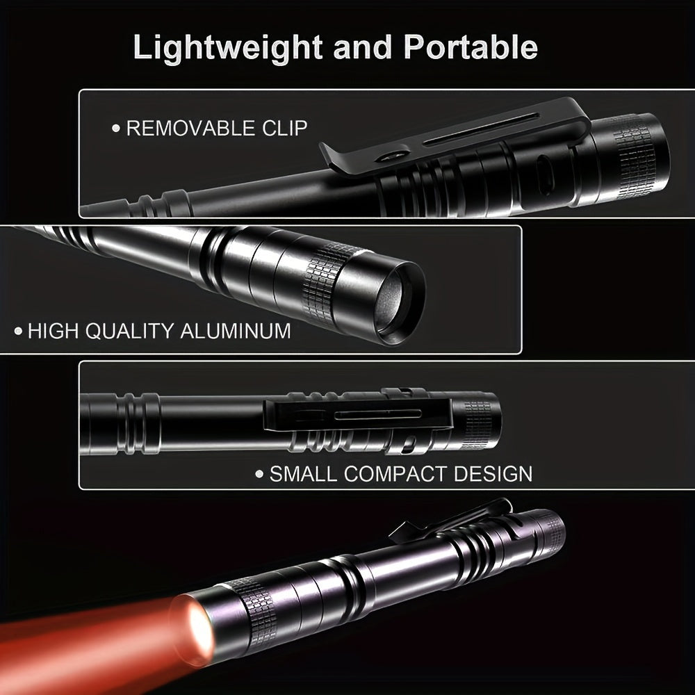 One or Two Portable Red Light Flashlights, Ideal for Camping, Hiking, Bugging, Stargazing & Aviation, Outdoor Activities & Protection - Pocket-Sized Flashlight with One Mode (Batteries Not Included), Batteries Not Included