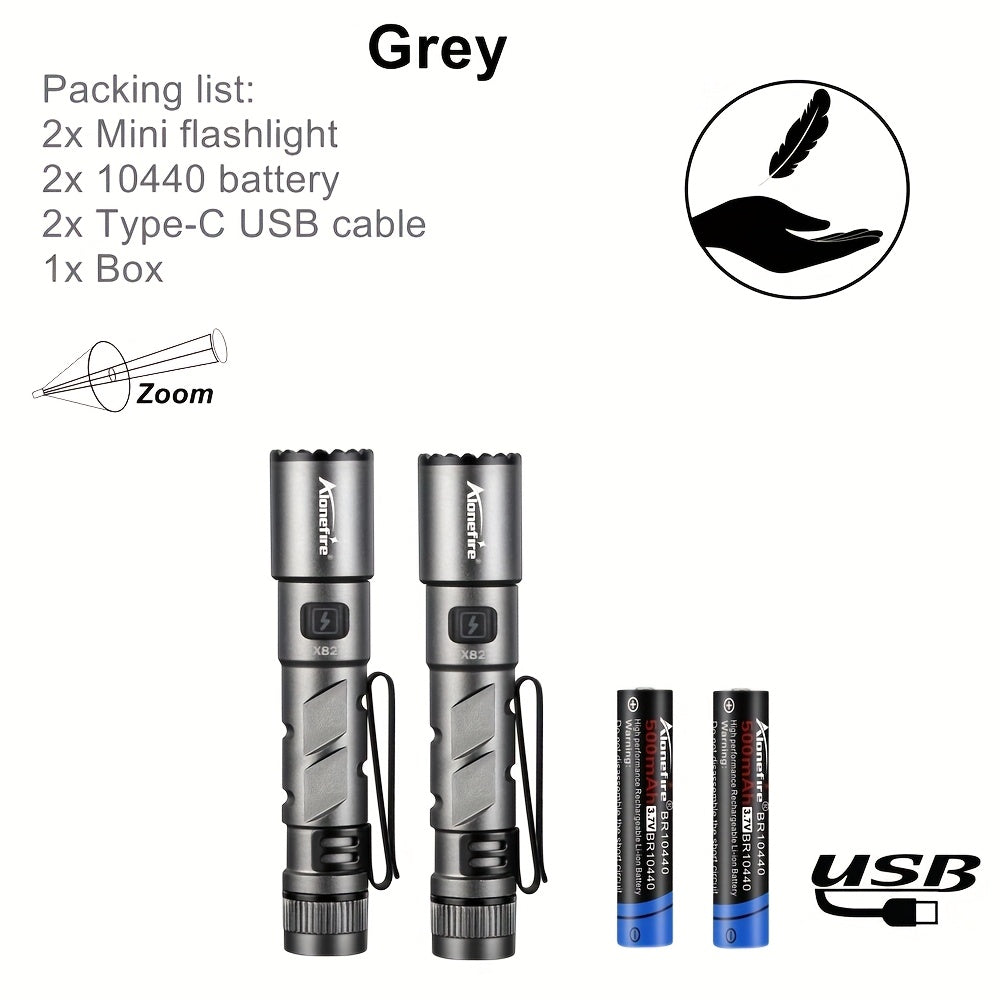 2 Pack Mini Zoom High-Brightness Pen Light, Palm-Sized LED Flashlight, Type-C USB Rechargeable Portable Night Light & Emergency Light, Pocket-Sized Magnetic Flashlight for Women's Bags, Outdoor Camping