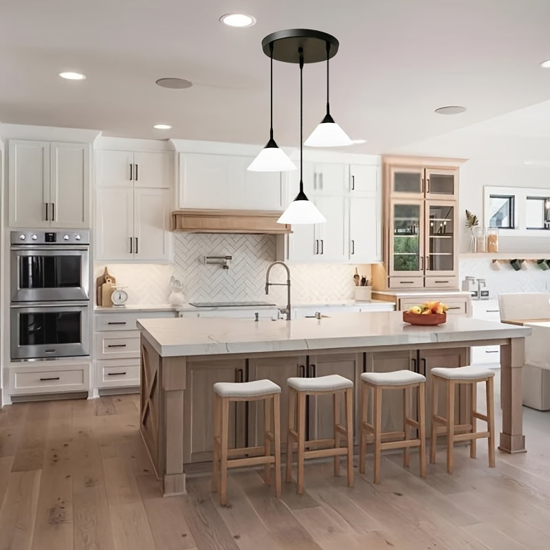 Iron and Plastic Lampshade Dining Room Pendant Light, Nordic Table Bar Light, 3-Head Kitchen Island Pendant Light, E27 Socket, Bulb Not Included