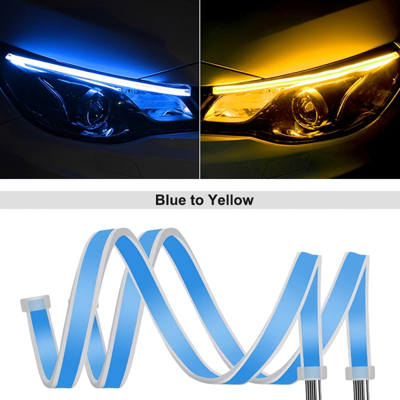 2pcs 12V LED 灯条 - 可变形汽车白色和黄色流光灯，用于指示灯和环境照明，不需要电池，≤36V 运行，非常适合汽车和房间装饰，指示灯|现代汽车照明|LED 灯条