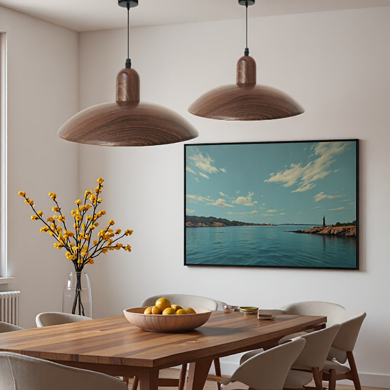 2PC walnut wood dome pendant light, modern adjustable pendant light, rustic farmhouse hanging pendant lighting, suitable for kitchen island, dining room, office... {bulb not included}