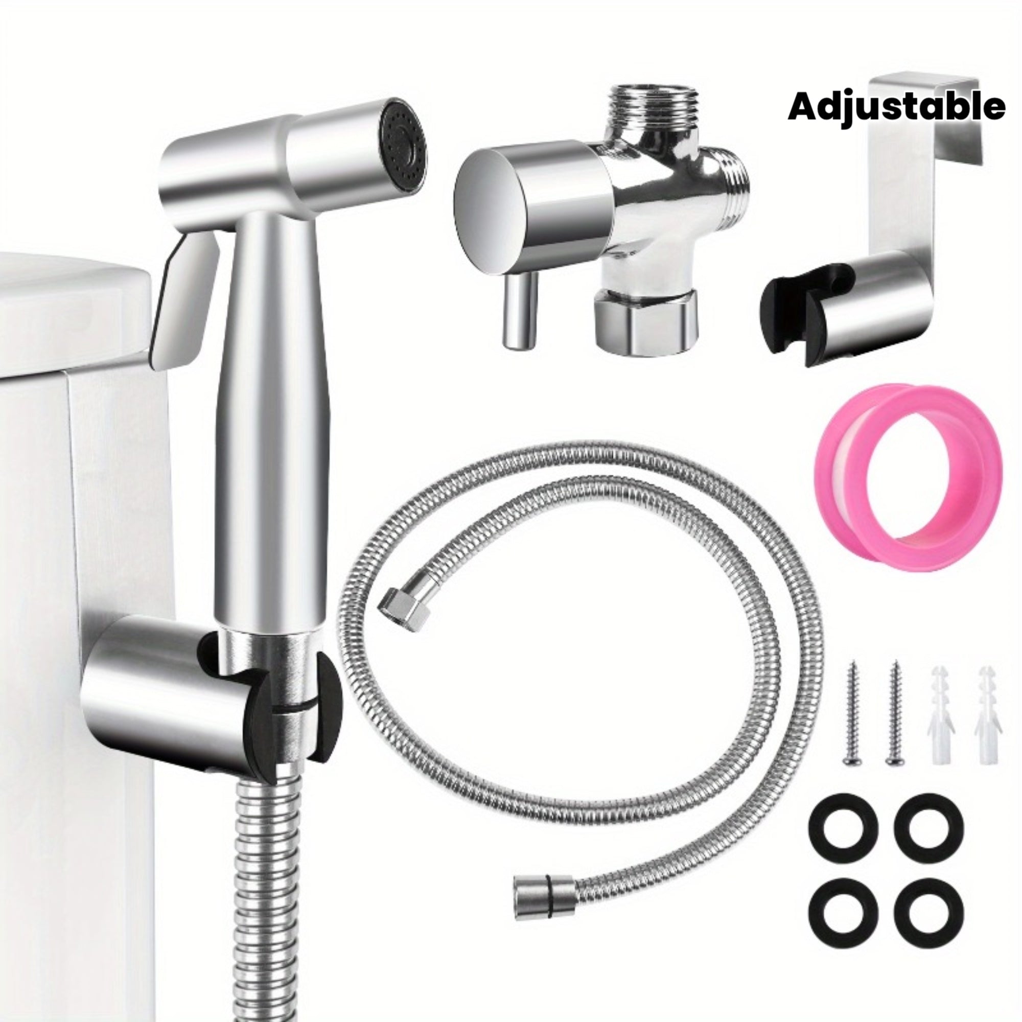 1Set (13pcs) Portable Bidet Sprayer for Toilet - 304 Stainless Steel, USA Standard, Adjustable Water Pressure, Fits Bidet Seat, Bidet Toilet, Bidet Attachment - Toilet Companion Cleaner