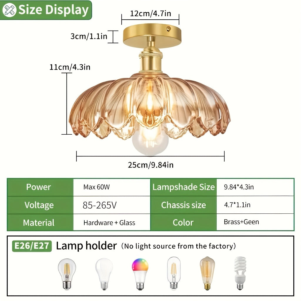 Modern Semi-Flush Mount Pendant Light, Industrial Style Glass Shade Ceiling Light, Suitable for Bedroom, Living Room, Dining Room, Bedside and Hallway (Bulb Not Included)