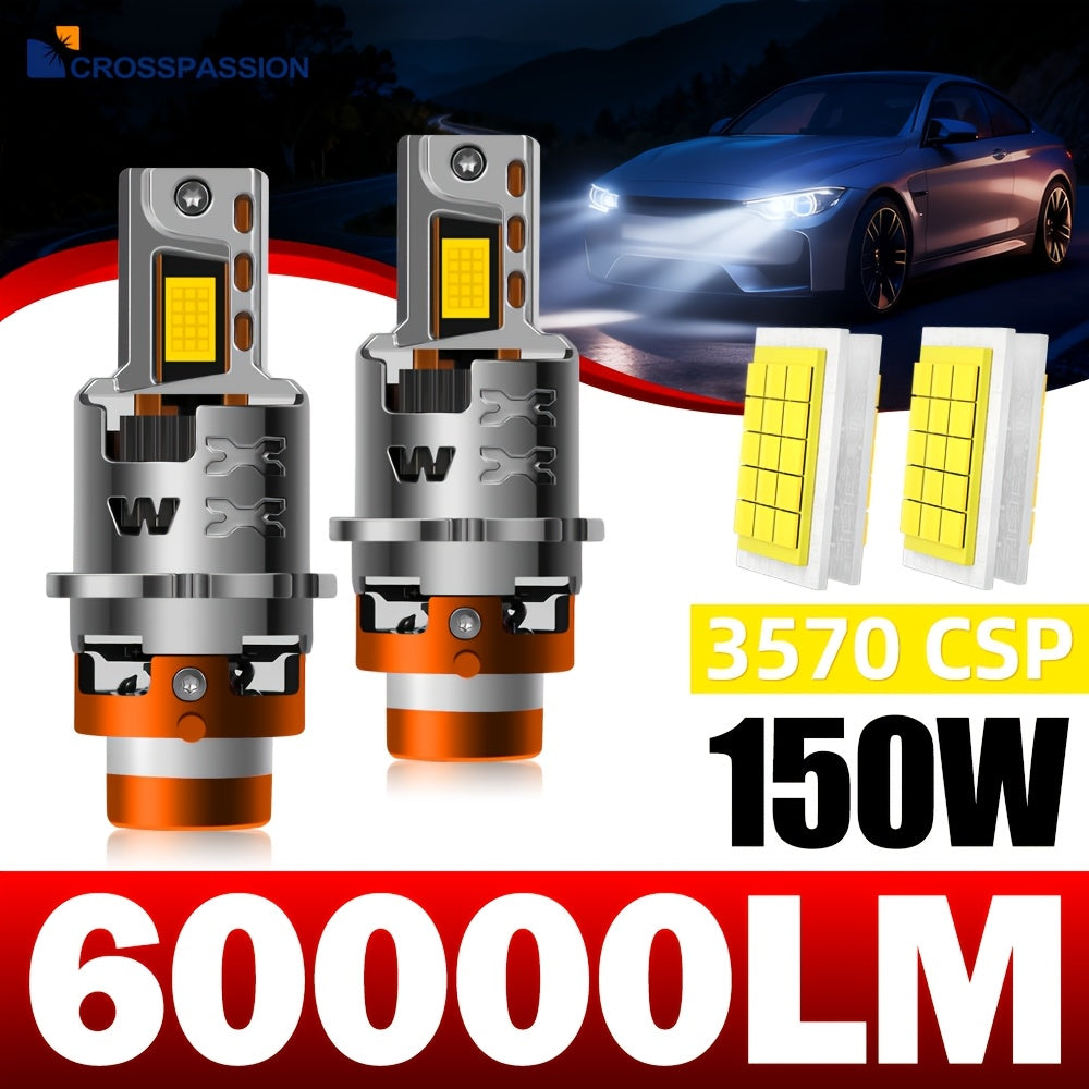 2-Pack D1S D2S D3S D4S D5S D8S LED Headlight Bulbs, No CANBUS Error, 150W Super Bright 6000K White Light, Built-in Driver Turbo Fan, Long Life, Easy Installation