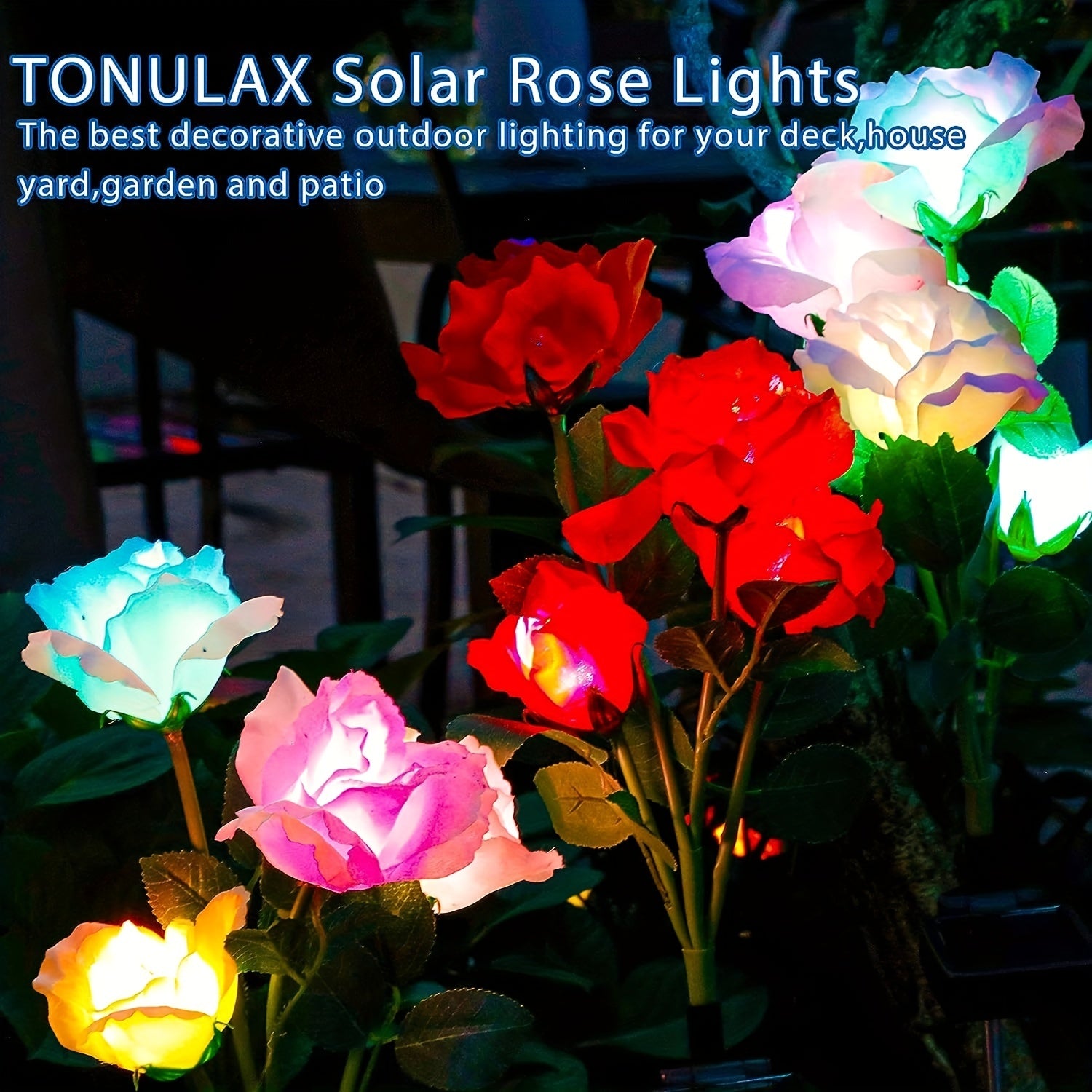 Solar Garden Light – Latest Version Outdoor Solar Light, 7-Color Changing Rose Light, Garden Decoration, Larger Solar Panel, More Realistic Rose Flower (4-Pack) (2-Pack)