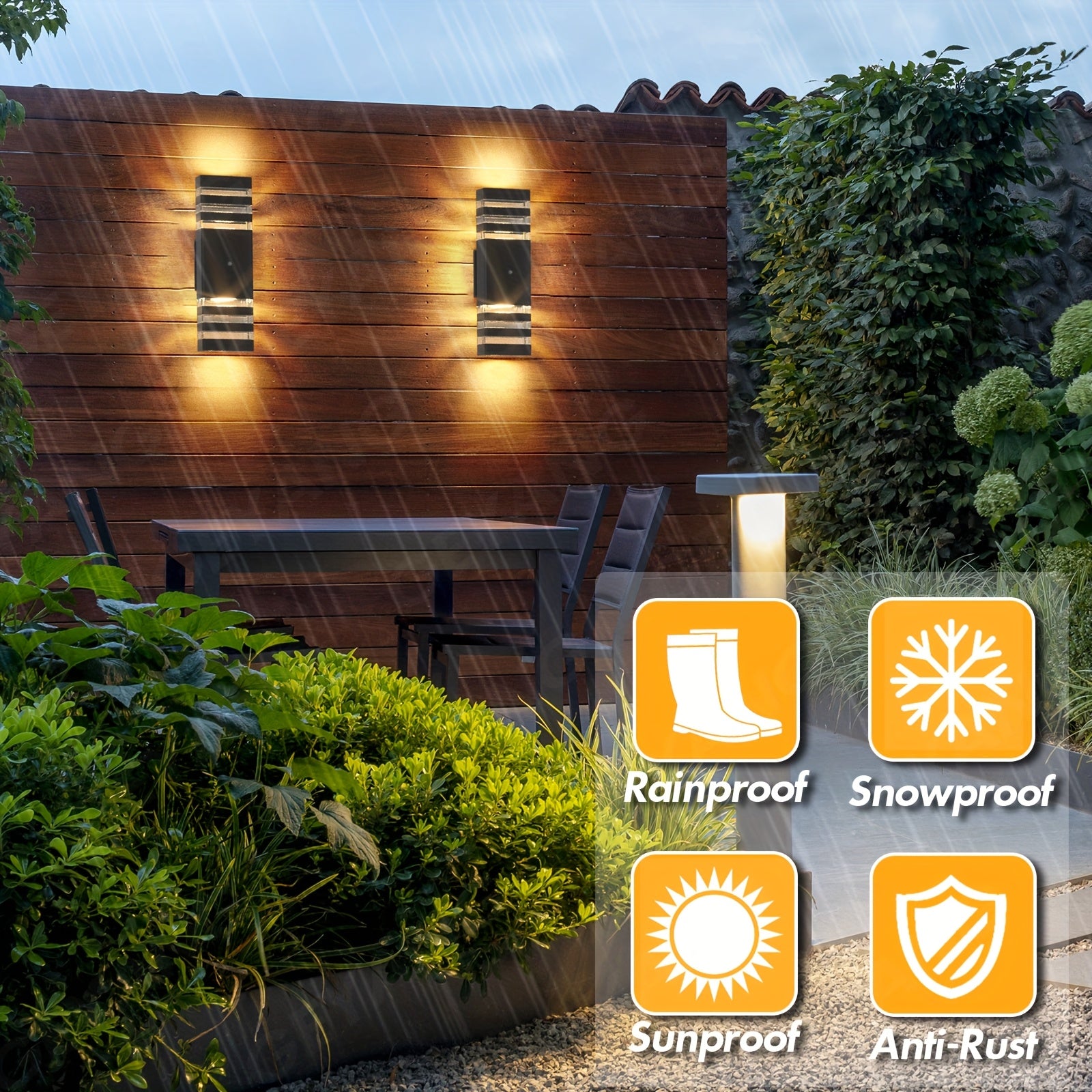 GEYANG Dusk to Dawn Outdoor Wall Light, Modern Square Aluminum Outdoor Lighting Fixture, 3-Layer Black Waterproof Wall Light with Up and Down Light, Suitable for Home Garage, Patio, Garden (Bulb Included)