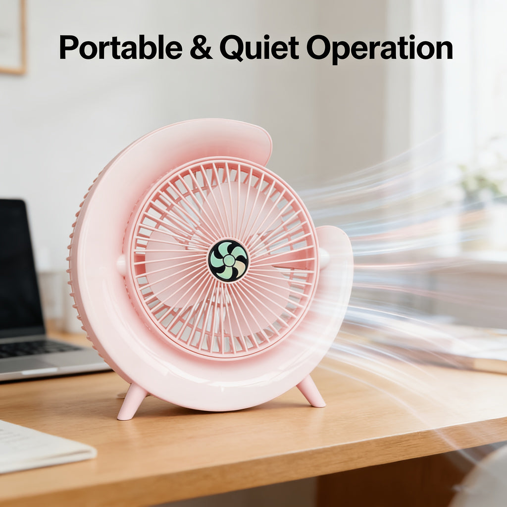Colorful RGB Desktop Mini Fan, 3 Speed Levels, 1800mAh Long Lasting Rechargeable Battery, 9 Ambient Light Modes, Quiet Low Noise Design, Compact & Portable, Durable PP Material