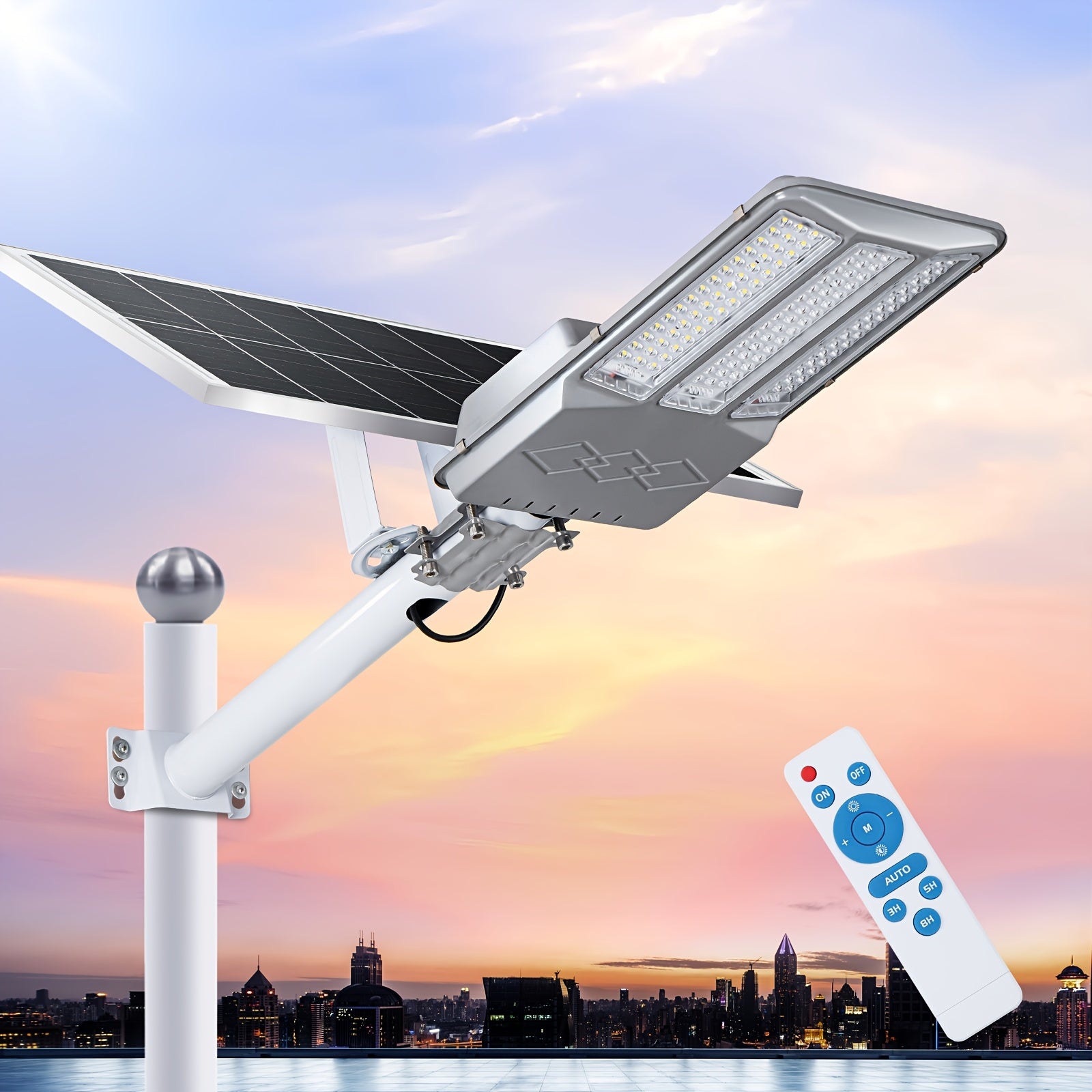 Commercial Grade Solar Street Light Dusk-to-Dawn IPX7 Waterproof Heavy Duty Security Floodlight for Street Courtyard 2/1 Pack