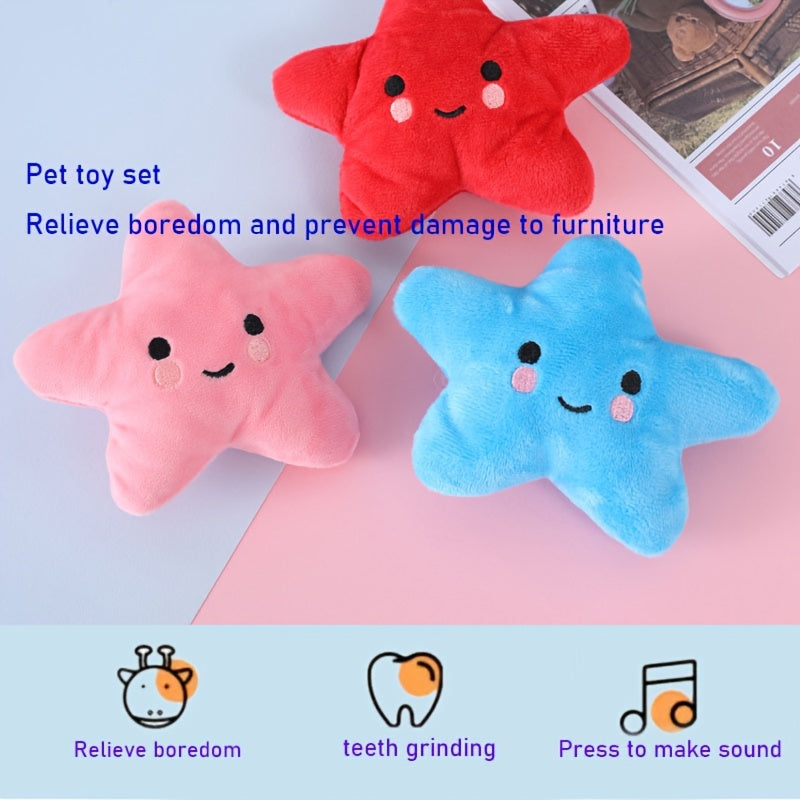 1件装、3件装、4件装、5件装混色星形宠物玩具，狗狗吱吱声毛绒玩具，耐咬耐用的狗狗咀嚼玩具