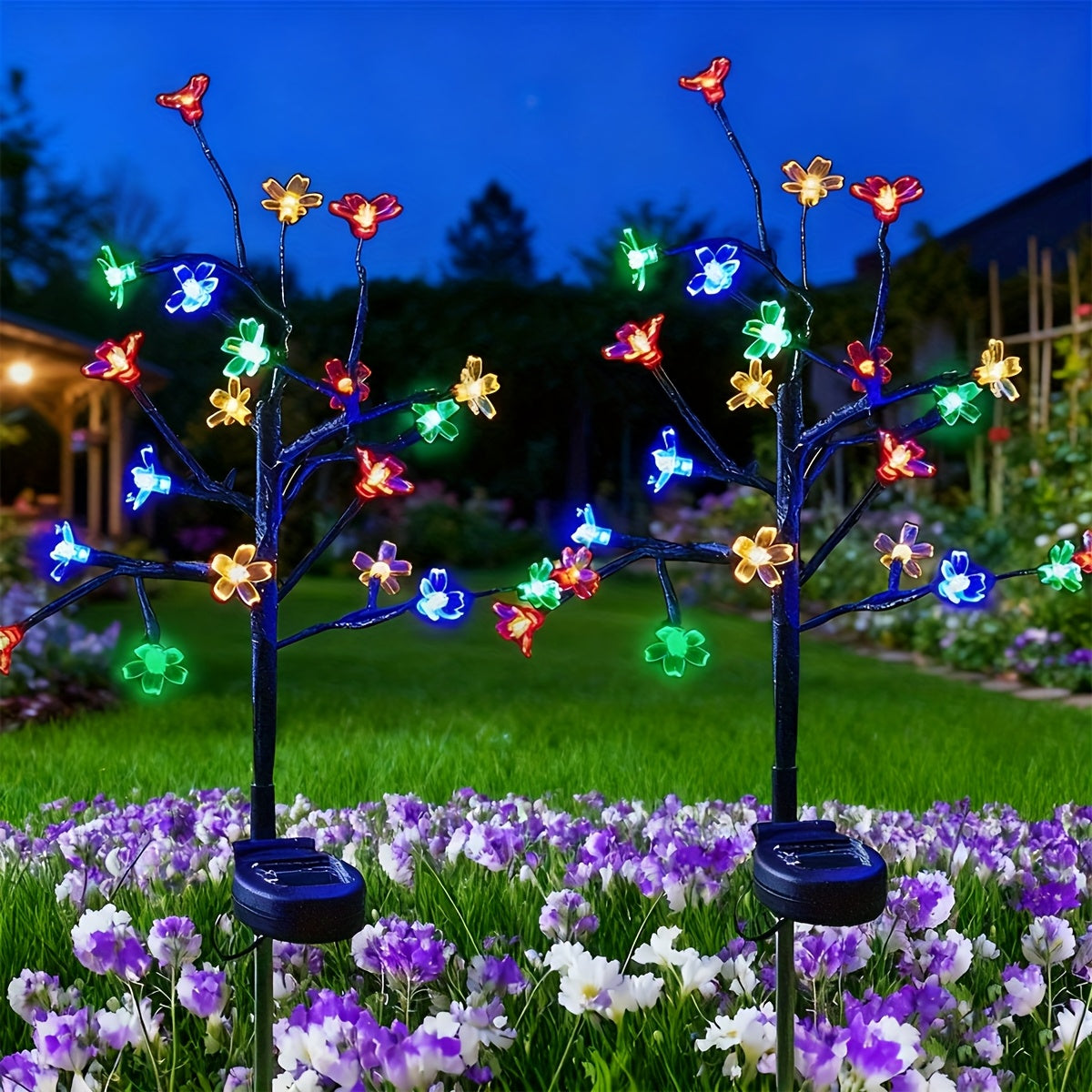 1pc/2pcs Solar Branch Cherry Blossom Light, Christmas Outdoor Courtyard Decorative Cherry Blossom LED Ground Insert Light Suitable for Garden Lawn Courtyard Patio Decoration, Path, Perfect Christmas Holiday Party Decoration Gift