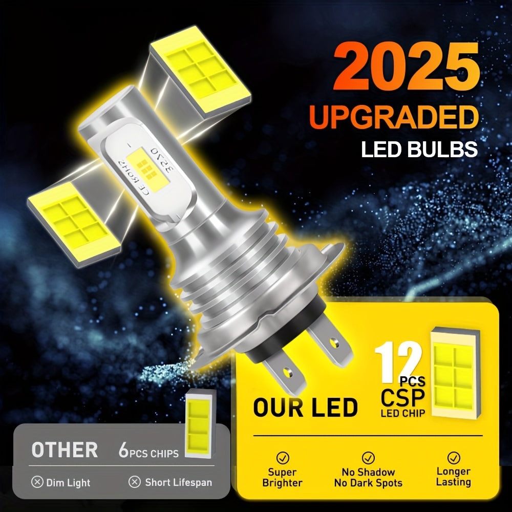 4PCS H7 LED 车头灯泡，远近光灯泡 采用 3570 芯片，60 瓦时输出 18000 流明，6000K 白光，专为汽车、卡车和摩托车设计，无需电池
