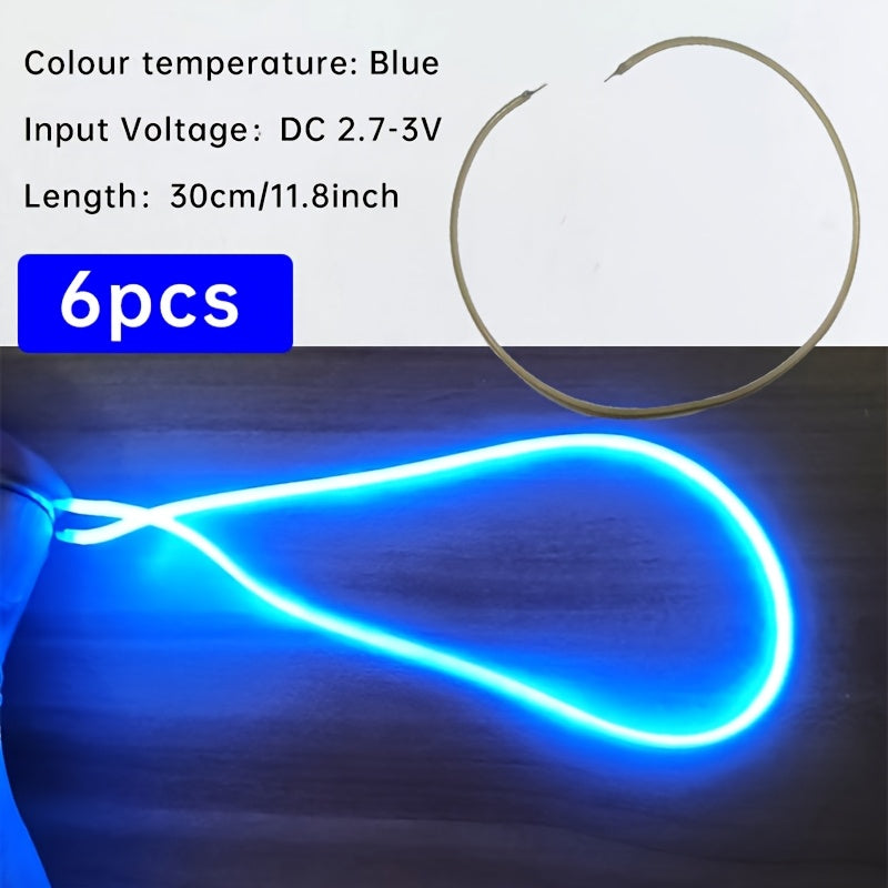 6条柔性LED灯带 - 暖光、红色、绿色、蓝色、粉色 | 38mm/130mm/300mm螺旋灯泡，适用于DIY与装饰 | 电池供电（DC3V） | 强光可弯曲，适合厨房/客厅/书桌