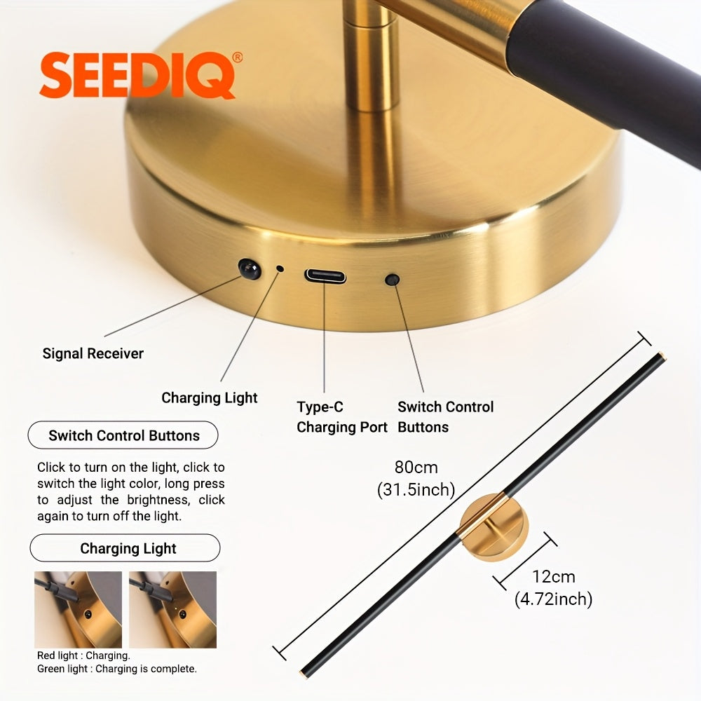 USB Type-C Rechargeable Wall Light, Removable Tube, 4400mAH, Gold, Remote Control Dimmable & Adjustable Color Temperature, Magnetic Installation, Suitable for TV Side, Sofa Background, Living Room, Hallway, Bedroom Bedside