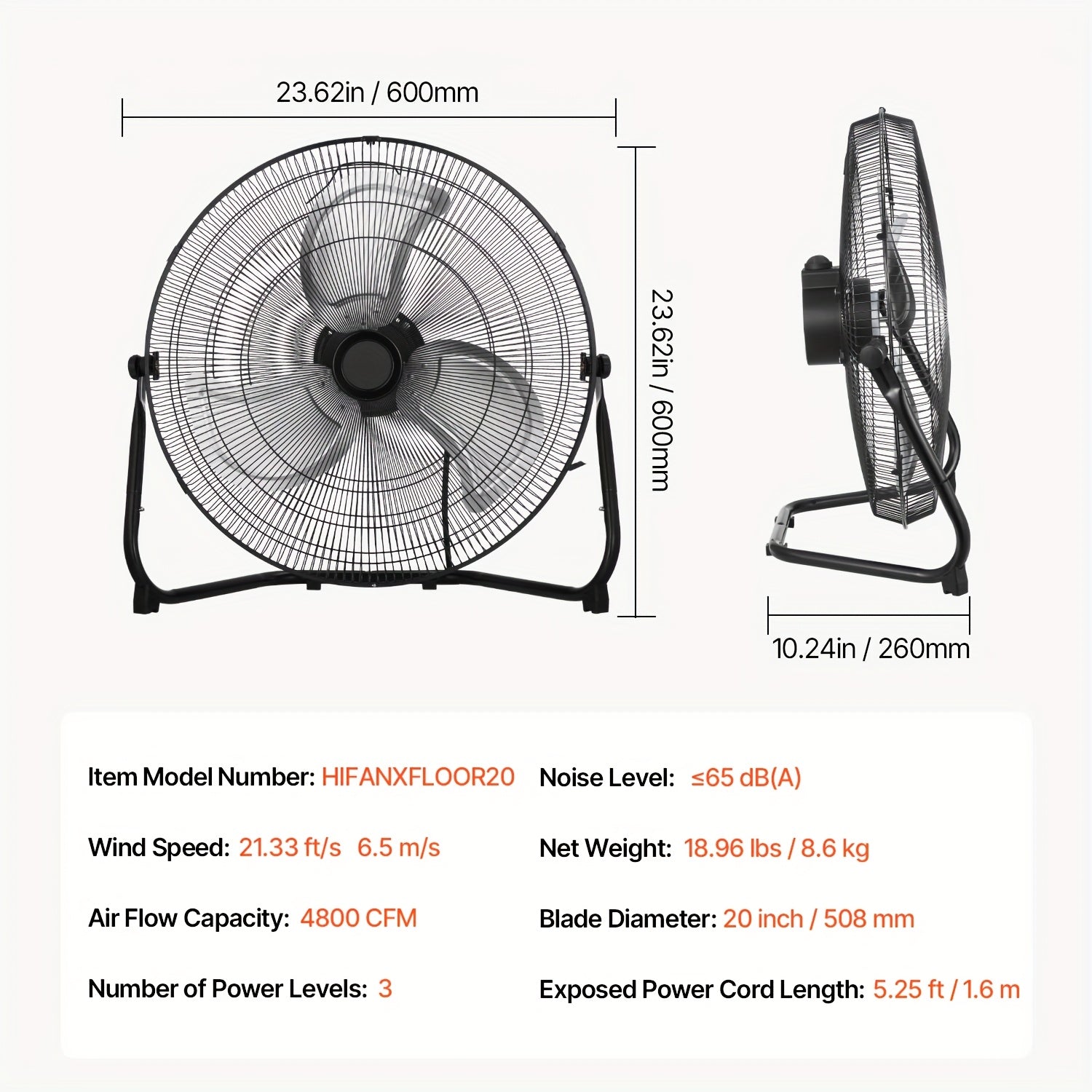 Industrial Floor Fan, Regular Grill, 14/18/20inch, 1/2 Pack, US Plug, 110V