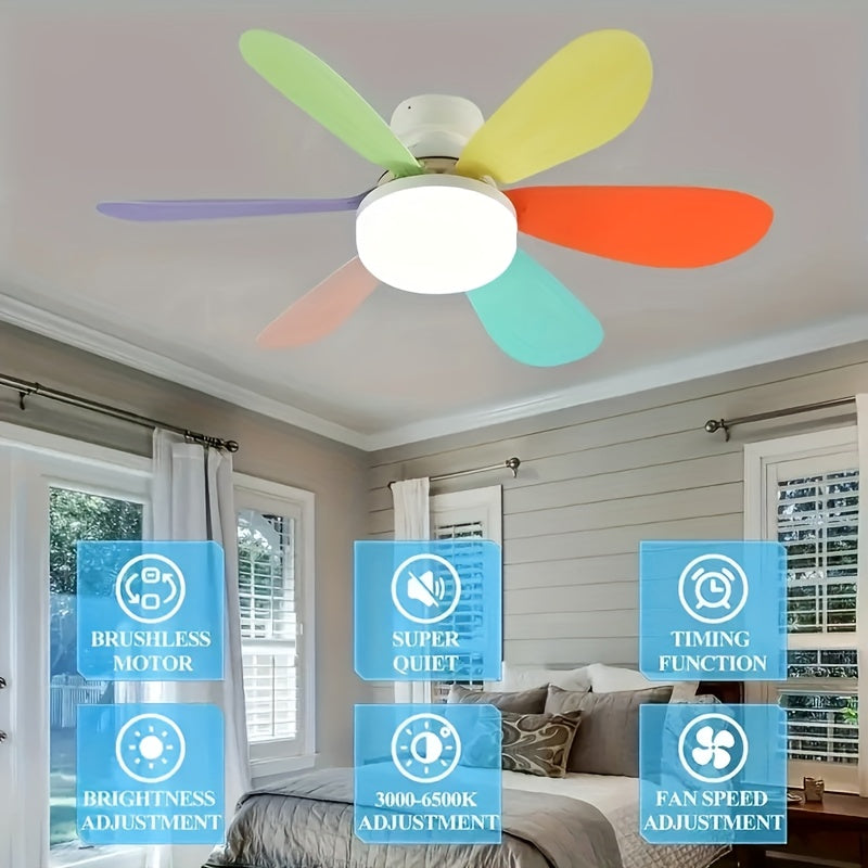 20.5 Inch Smart Ceiling Fan Light with Remote Control, LED Lighting, 3-Speed Low Noise Airflow, 3 Color Temperatures 3000K-6500K, E26/E27 Base Fan Light, Tool-Free Installation & Timing Function, Ideal for Bedroom