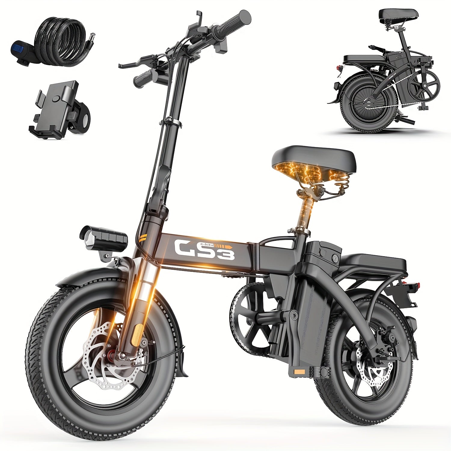 UPlee 740W 成人电动自行车，20MPH 全悬挂舒适骑行，48V15Ah，最大续航 32 英里可折叠电动自行车，14 英寸无内胎越野轮胎,城市通勤