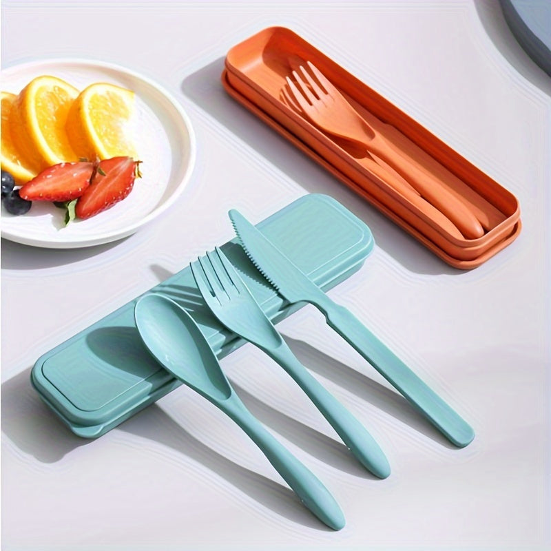 1 Set Outdoor Cutlery Set – Portable Spoon, Fork & Knife with Storage Case – Reusable Camping Utensil Set – Perfect for Work, School, Travel & Picnics