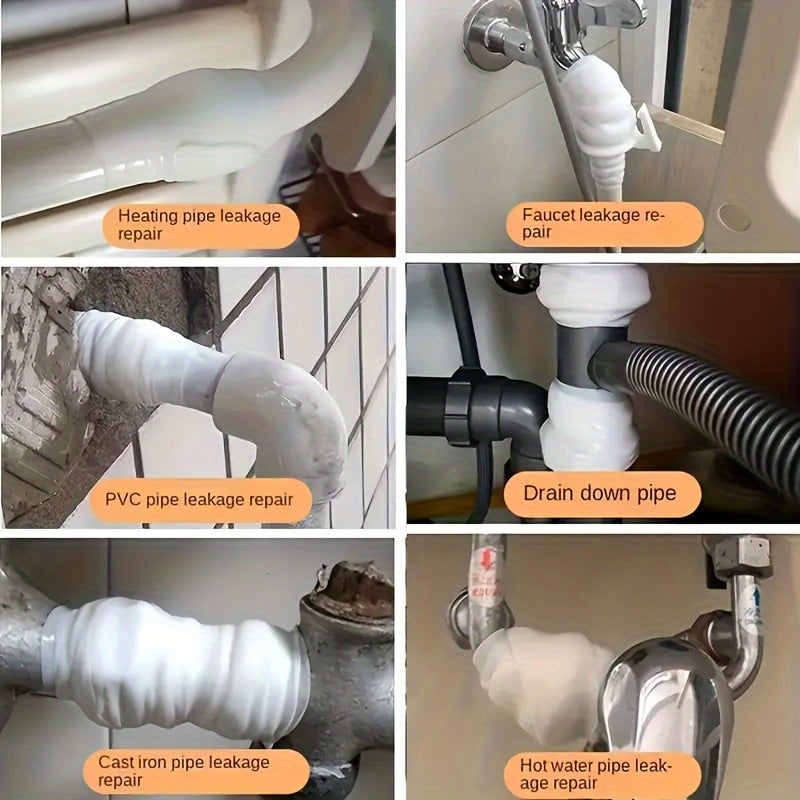 1卷自融合硅胶胶带 - 即时漏水修复，适用于PVC/玻璃/金属/石材的重型防水密封剂，耐高温（无需工具/胶水）- 适用于DIY、管道、洗手池、淋浴、浴缸、马桶的漏水修复 - 即时粘合