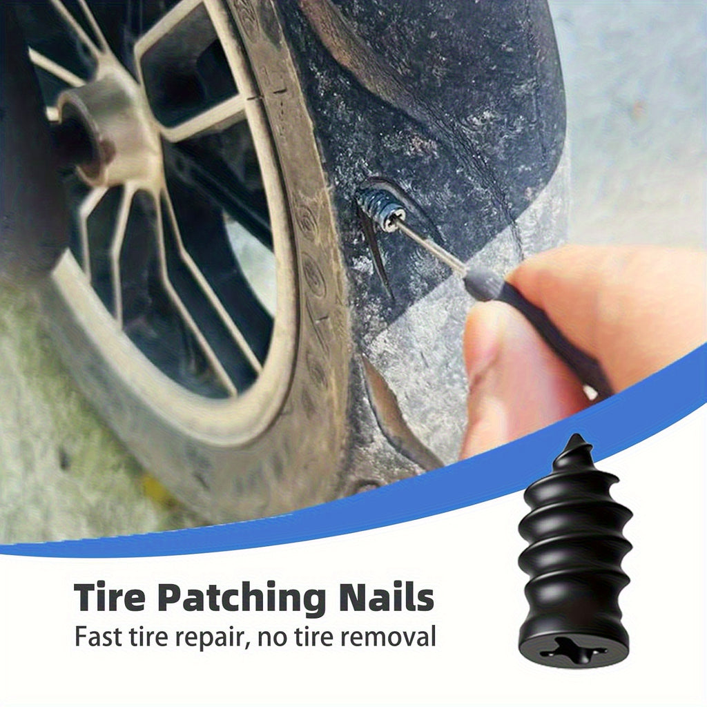 2025 New Vacuum Tire Repair Nail Set (2 Sizes Included) – Spiral Tire Repair Plugs, Fast Self-Service Tire Repair Tool for Cars, Motorcycles, Trucks (40/20-Piece Pack)
