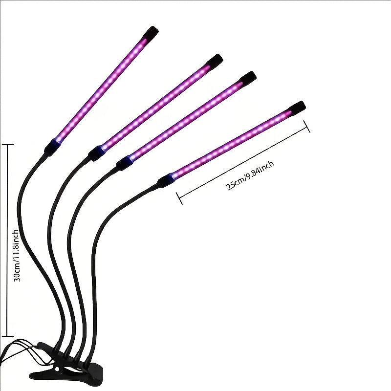 LED Plant Grow Light with 2/4/5/6 Lamp Heads, Full Spectrum Clip-On Grow Light for Indoor Plants, 5 Brightness Levels, 3/9/12H Timing Function