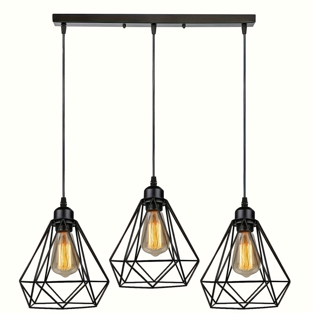 1 piece industrial vintage metal ceiling light, 3-head black pendant lamp shade set, semi-recessed installation, hardwired 85V-265V, mounting hardware included, suitable for kitchen island, living room, dining room - home gift, New Year