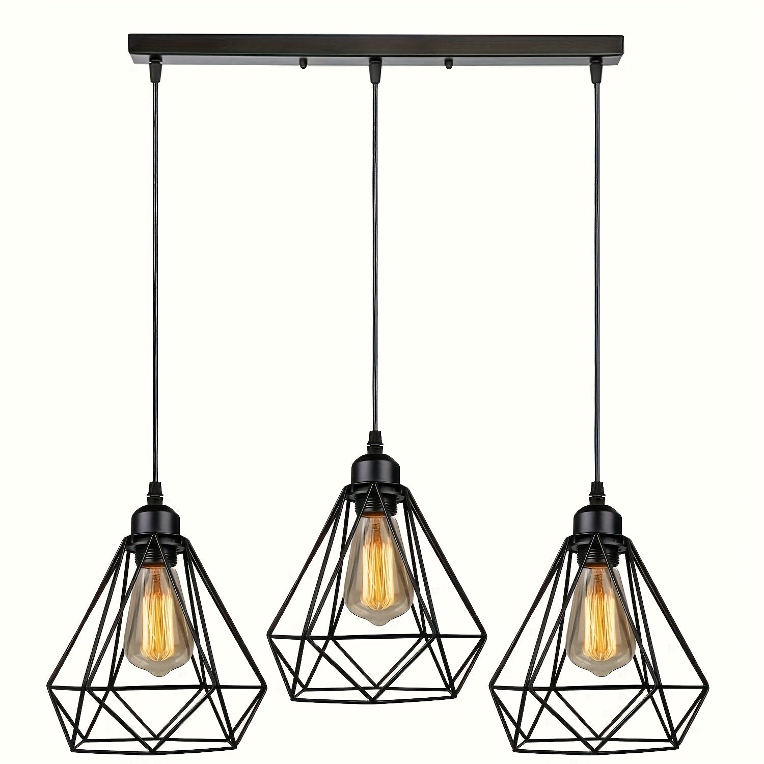 1 piece industrial vintage metal ceiling light, 3-head black pendant lamp shade set, semi-recessed installation, hardwired 85V-265V, mounting hardware included, suitable for kitchen island, living room, dining room - home gift, New Year