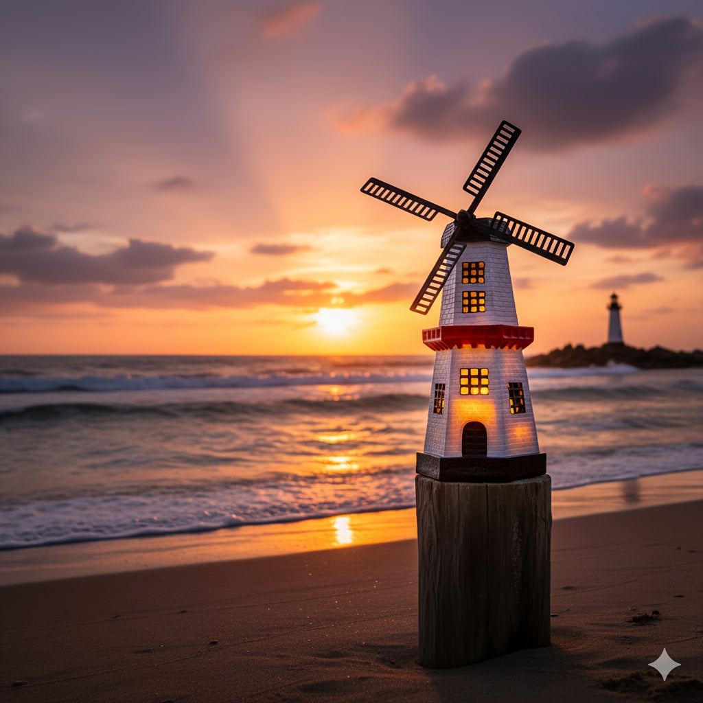One Piece Windmill Lighthouse Statue Light, Solar Powered Glowing Lighthouse-Like Decorative Ornament with Windmill, Perfect for Outdoor Courtyard Patio Lawn Pathway Garden Tabletop Festival Decoration Ornament Christmas
