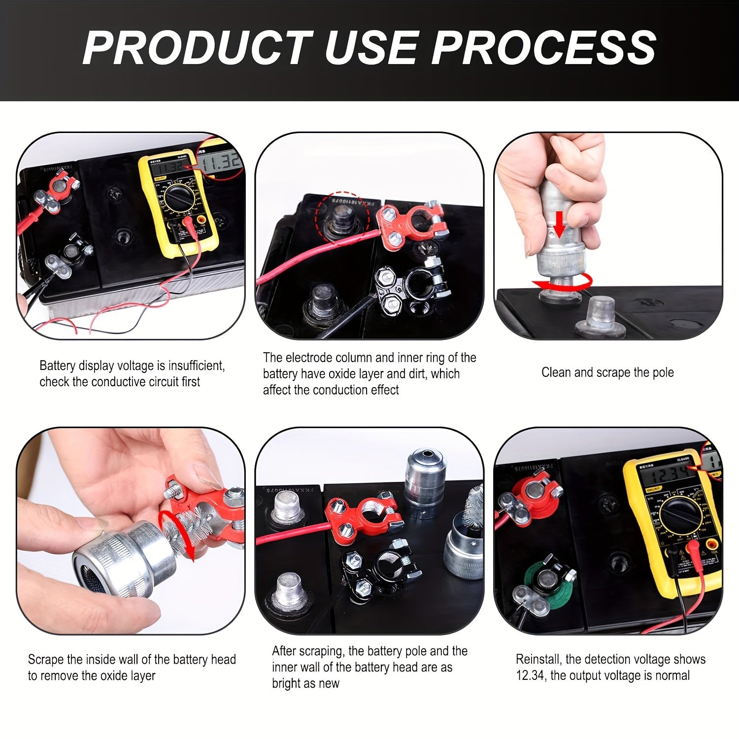 Car Battery Terminal Cleaning Brush – Dirt & Corrosion Brush, Hand Tool, Automotive Battery Cable Brush, Battery Cleaning Tool