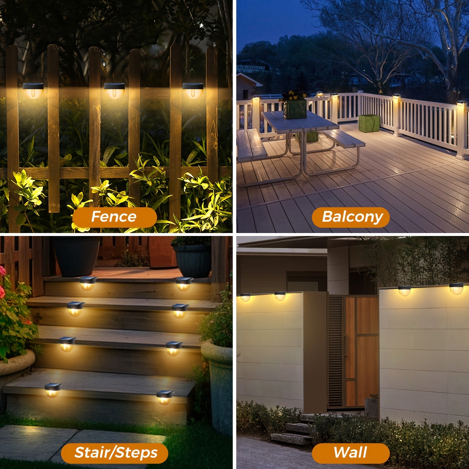 2/4/8 Pack Solar Fence Light Outdoor, Edison LED Bulb, Auto On/Off Stairs Courtyard Deck Decorative Lighting (Warm White)