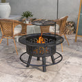 2-in-1 Fire Pit & Charcoal BBQ Grill, 33-Inch Portable Wood Burning Fire Pit with Adjustable Cooking Grate, Pan & Poker, Camping Bonfire Stove, Black