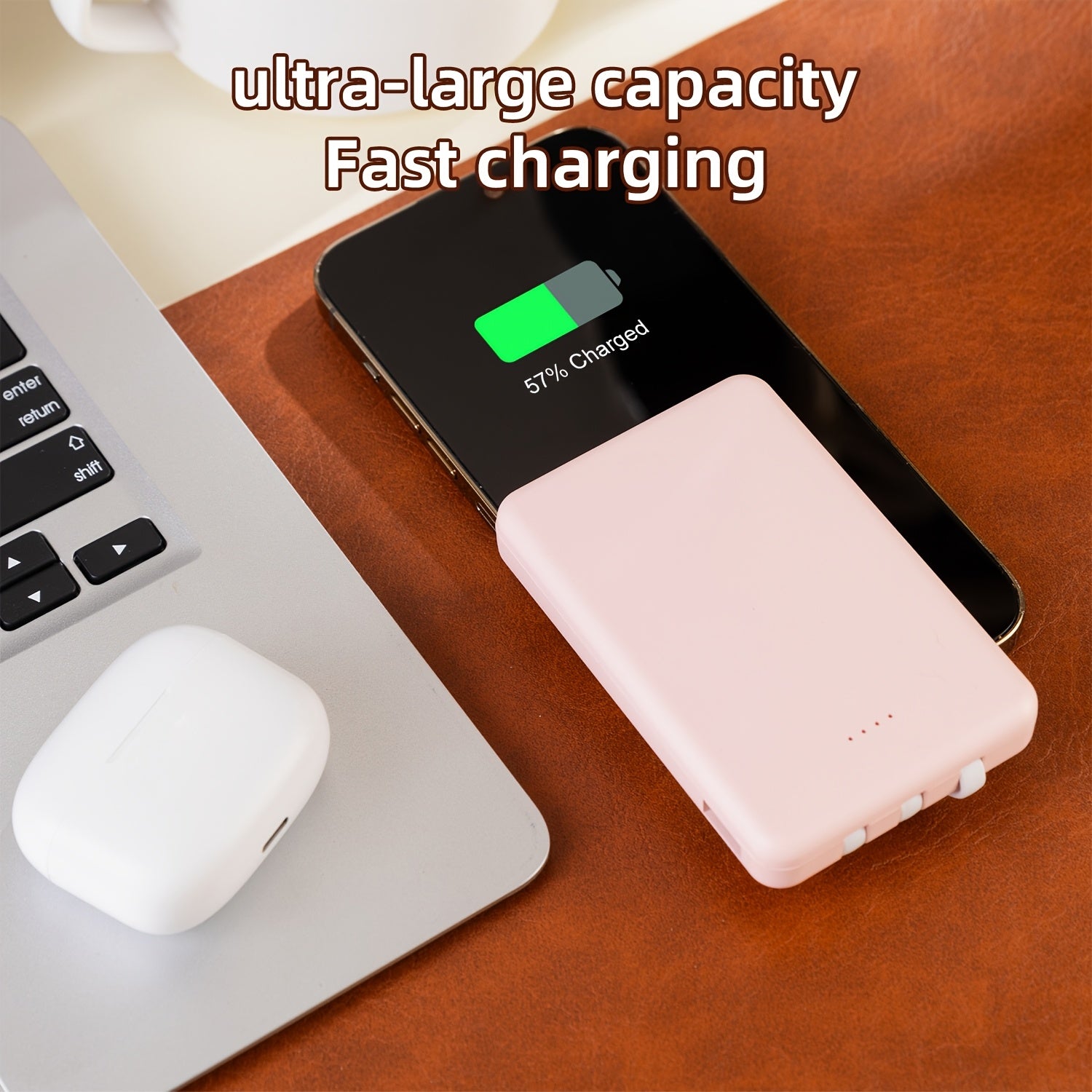 Portable Power Bank, Lightweight And Compact, 5000mAh/10000mAh, Mini Version with Built-in Cable, Can Charge 4 Devices Simultaneously with Type-C Input, LED Indicator Showing Remaining Capacity, Easy to Carry, Compact Charger with Built-in USB-C
