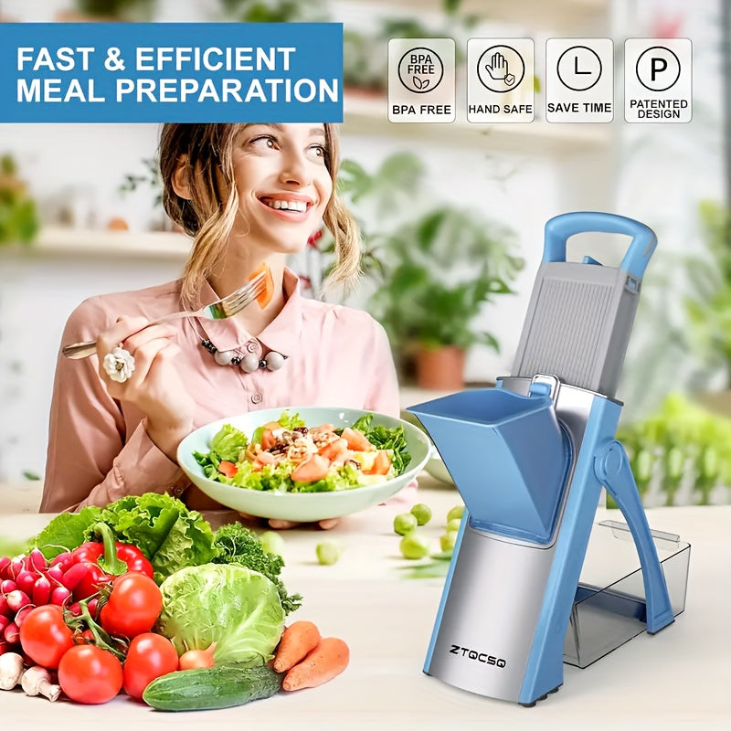 Manual Slicer with Stainless Steel Blades – Adjustable Thickness for Shredding & Dicing – Large Capacity Vegetable & Food Chopper – Rectangular Blade Design – No Electricity Required