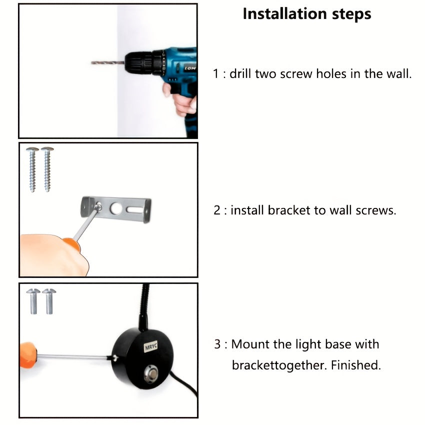Reading light spotlight, wall-mounted lamp with flexible gooseneck, touch dimmable switch, three color modes, bedside night light suitable for bed, headboard, desk