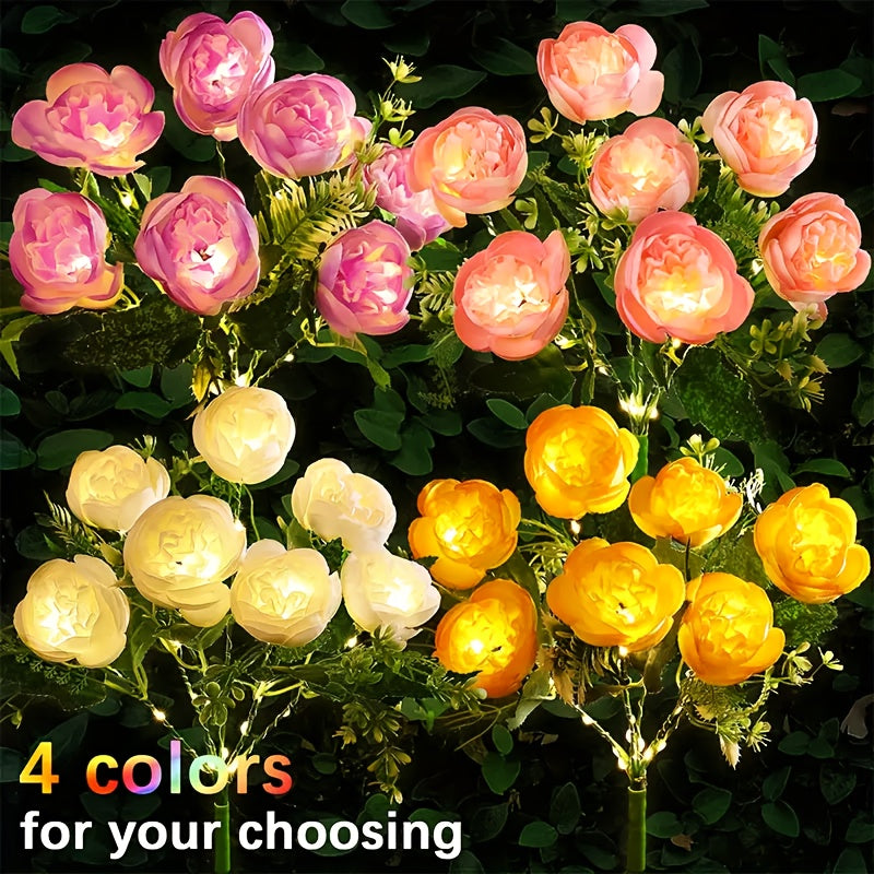 Solar 7-Head Rose Flower Light Outdoor Artificial Flower Light Solar Garden Light Outdoor Decoration for Courtyard, Garden, Path, Backyard, Lawn Ground Insert Light