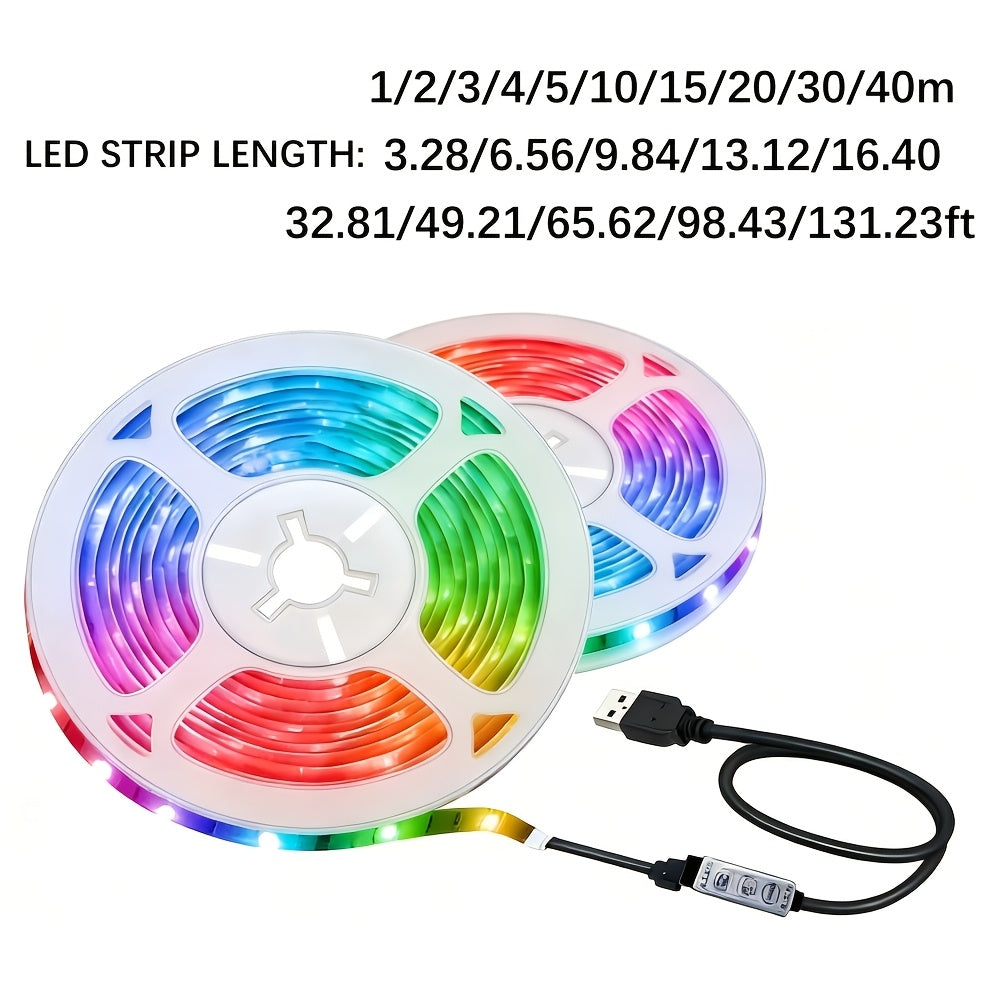 3.28英尺 RGB LED灯带，带迷你控制器，实现多彩效果，兼容笔记本电脑和各种电子设备，适用于卧室、派对、家居装饰、电视背光、圣诞节和节日装饰