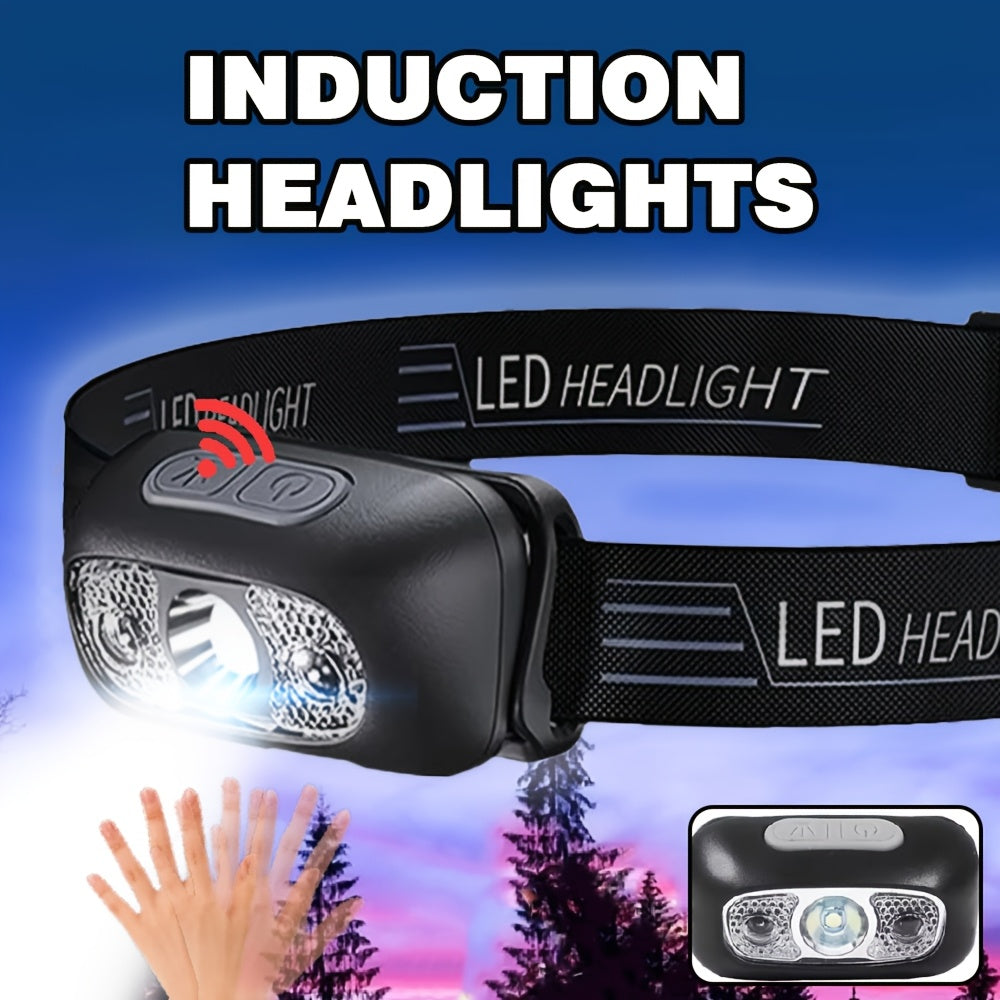 1Pc Mini Rechargeable Powerful Induction Headlamp, Smart Wave Motion Sensor Head Flashlight, USB Rechargeable Searchlight, Ideal for Fishing, Hiking, Repair and Emergency Lighting