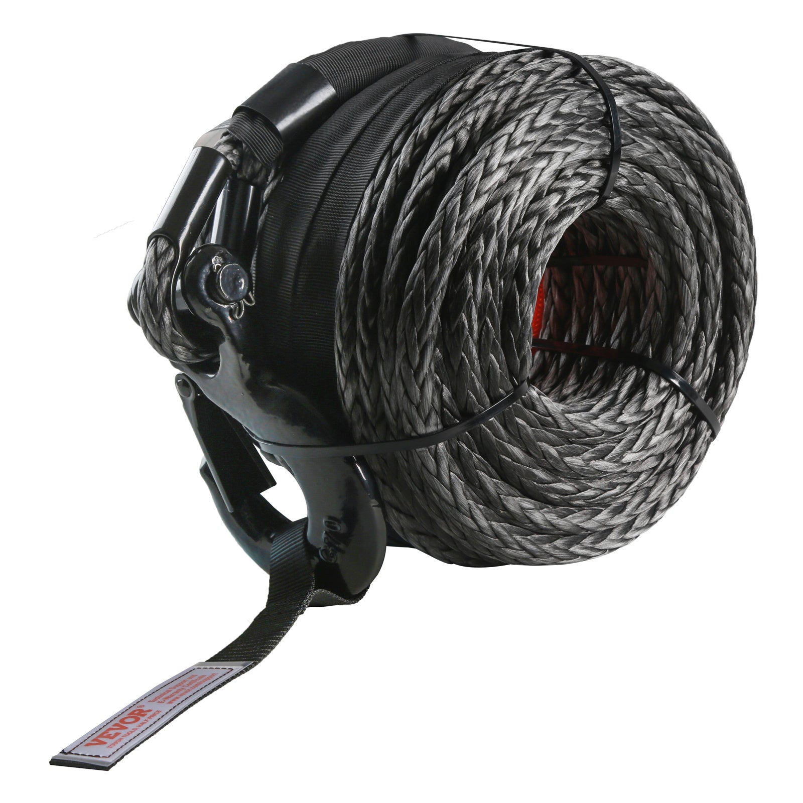 VEVOR Synthetic Winch Rope, 3/16″ / 3/8″ / 1/2″ x 50ft / 85ft / 92ft / 100ft 8,350lbs Synthetic Winch Cable Rope with Protective Sleeve + Stopper + Forged Winch Hook + Pull Strap, Universal for ATV, UTV, Vehicle Trailer