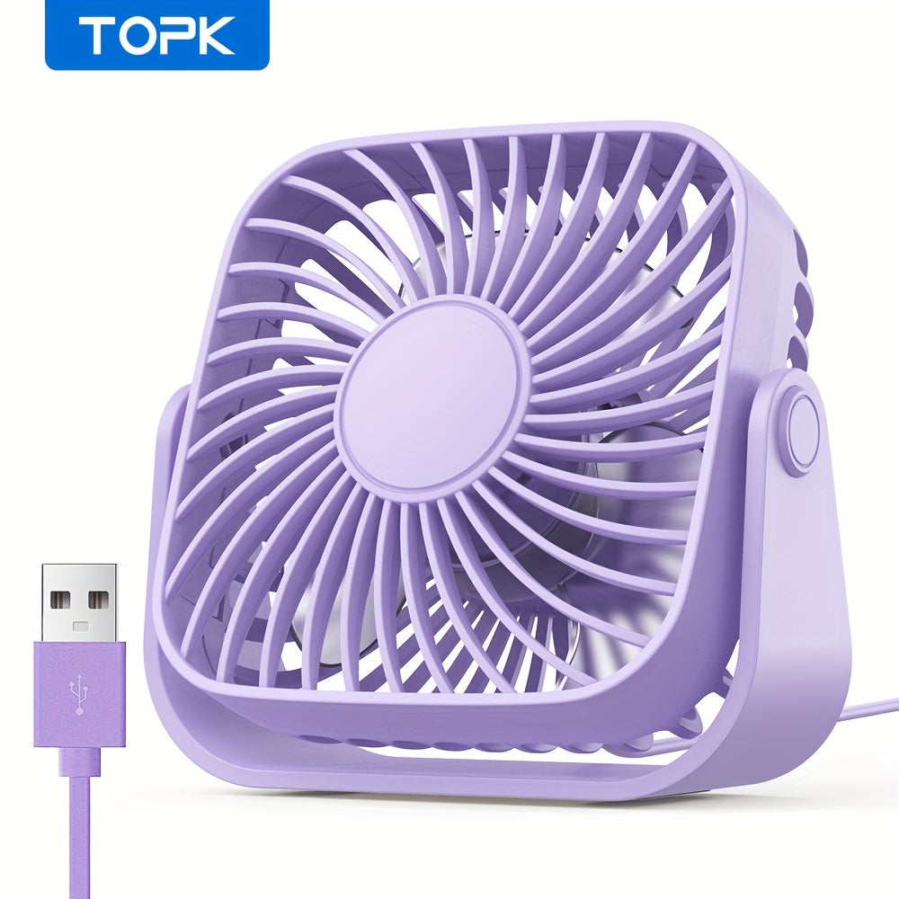 TOPK K52 Portable Mini USB Desktop Fan, High-Quality Brushless Motor, 4ft (1.2m) Cable, Ultra-Quiet & Strong Airflow, Stylish Personal Mini Desk Fan for Bedroom, Travel, Outdoor, Home, Office & Makeup